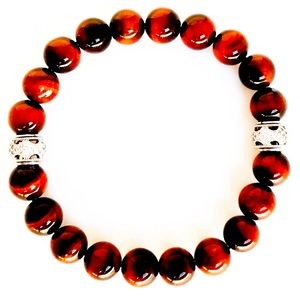 Men’s Red Tiger’s Eye + Rhodium Bracelet